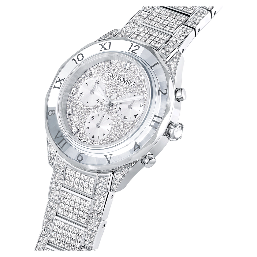 swarovski dextera lux watch  swiss made  metal bracelet  silver tone  stainless steel