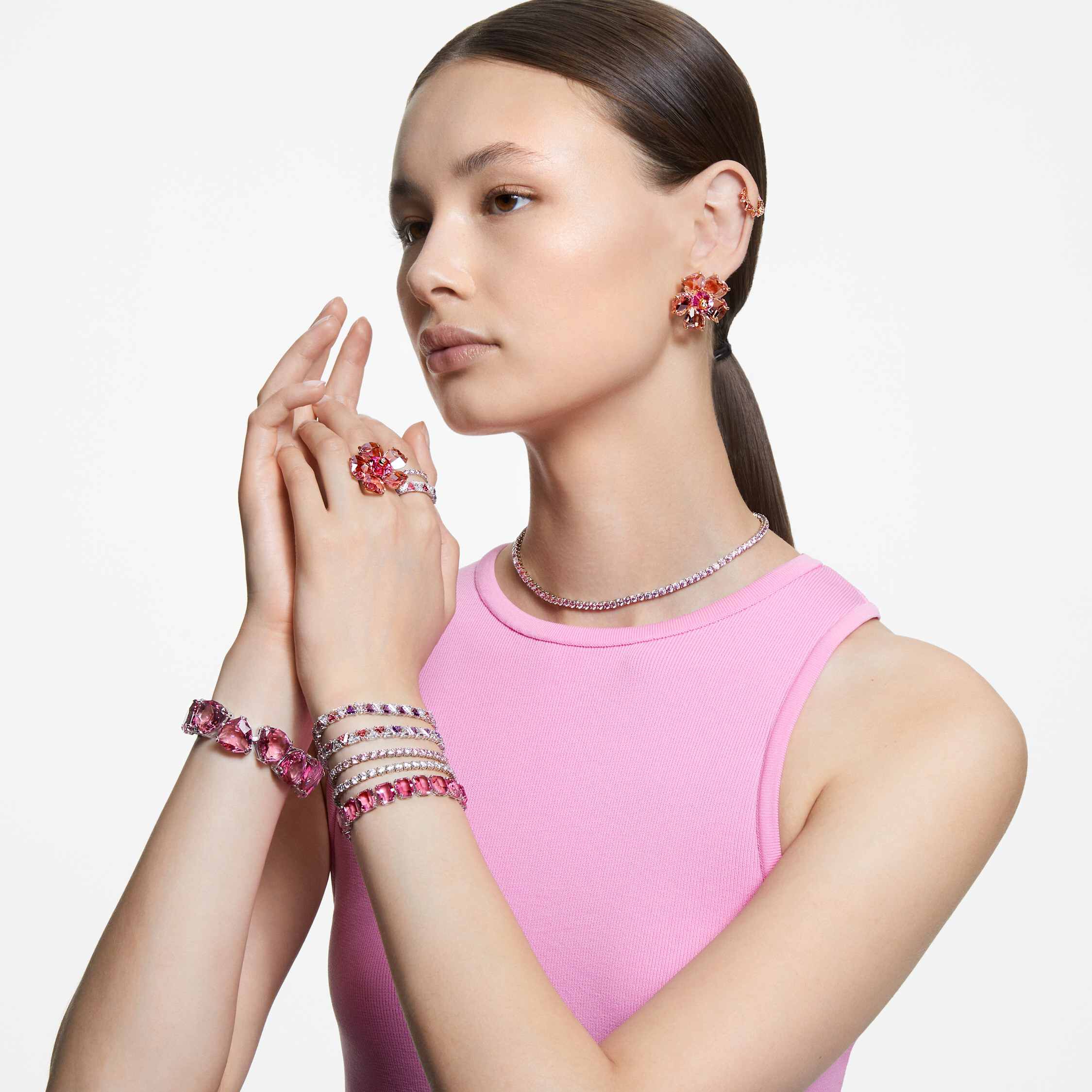 swarovski idyllia cocktail ring  flower  pink  gold tone plated