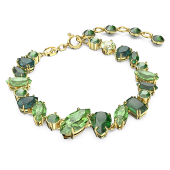 swarovski gema bracelet  mixed cuts  green  gold tone plated