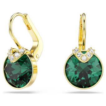swarovski bella v drop earrings  round cut  green  gold tone plated