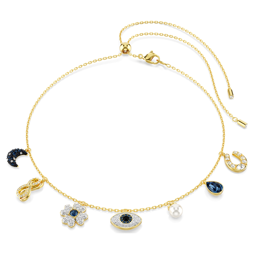 swarovski symbolica choker  moon  infinity  clover  evil eye and horseshoe  blue  gold tone plated