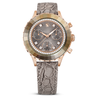Octea Chrono watch, Swiss Made, Leather strap, Gray, Rose gold-tone finish