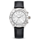 swarovski dextera tachymetre watch swiss made leather strap silver tone stainless steel