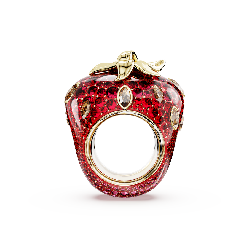 swarovski idyllia motif ring  mixed cuts  strawberry  red  gold tone plated
