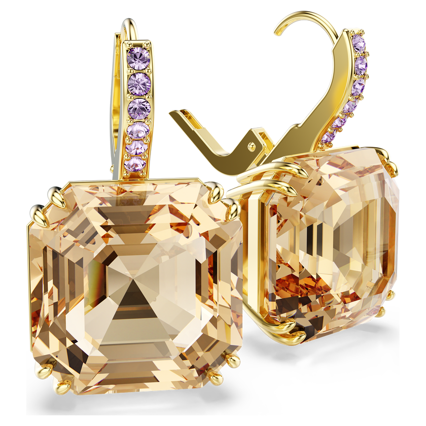 swarovski millenia drop earrings  mixed cuts  caramel  gold tone plated