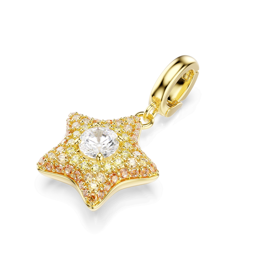 swarovski sublima charm  round cut  star  yellow  18k gold finish