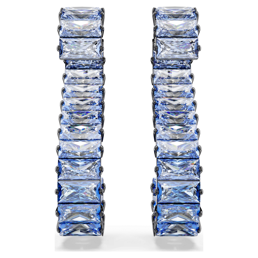 swarovski matrix drop earrings  baguette cut  blue  ruthenium plated