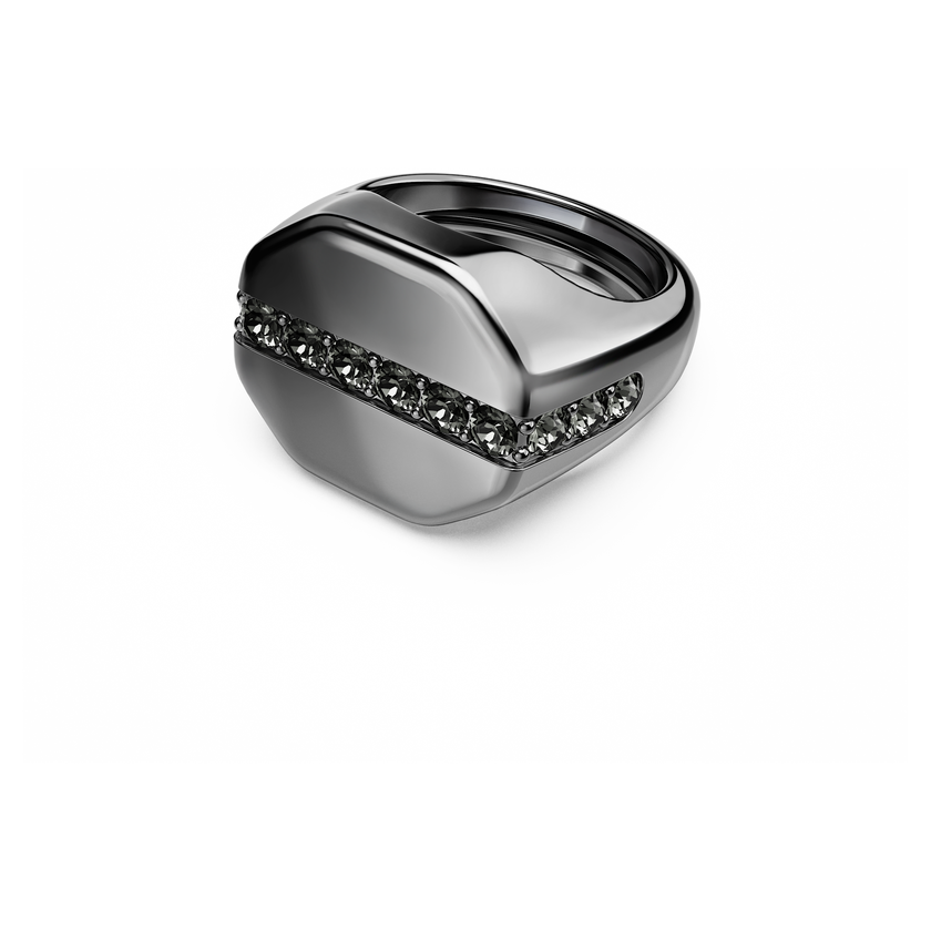swarovski dextera octagon ring  octagon shape  round cut  black  ruthenium plated