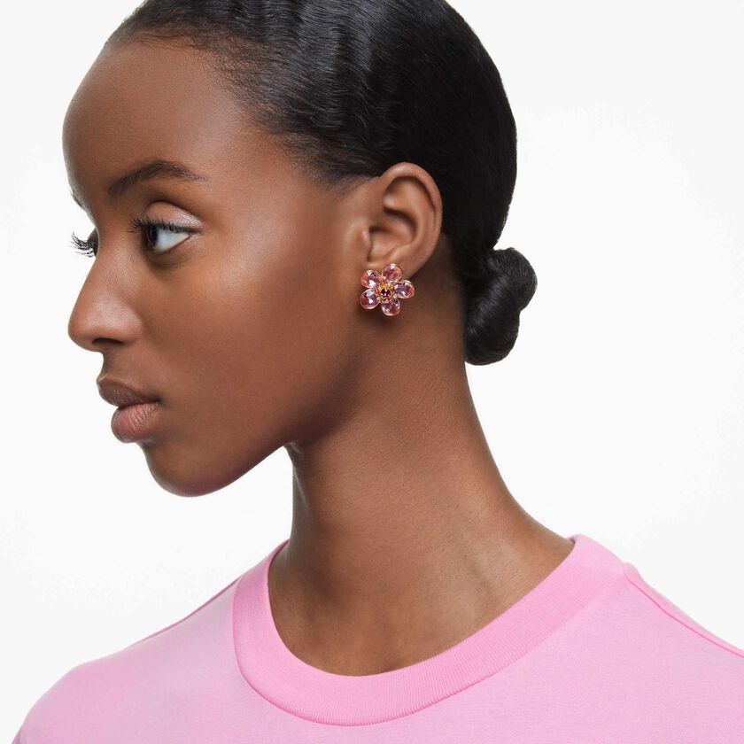 swarovski idyllia stud earrings  flower  pink  gold tone plated
