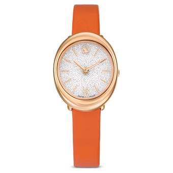 swarovski imber watch swiss made leather strap orange rose gold tone finish