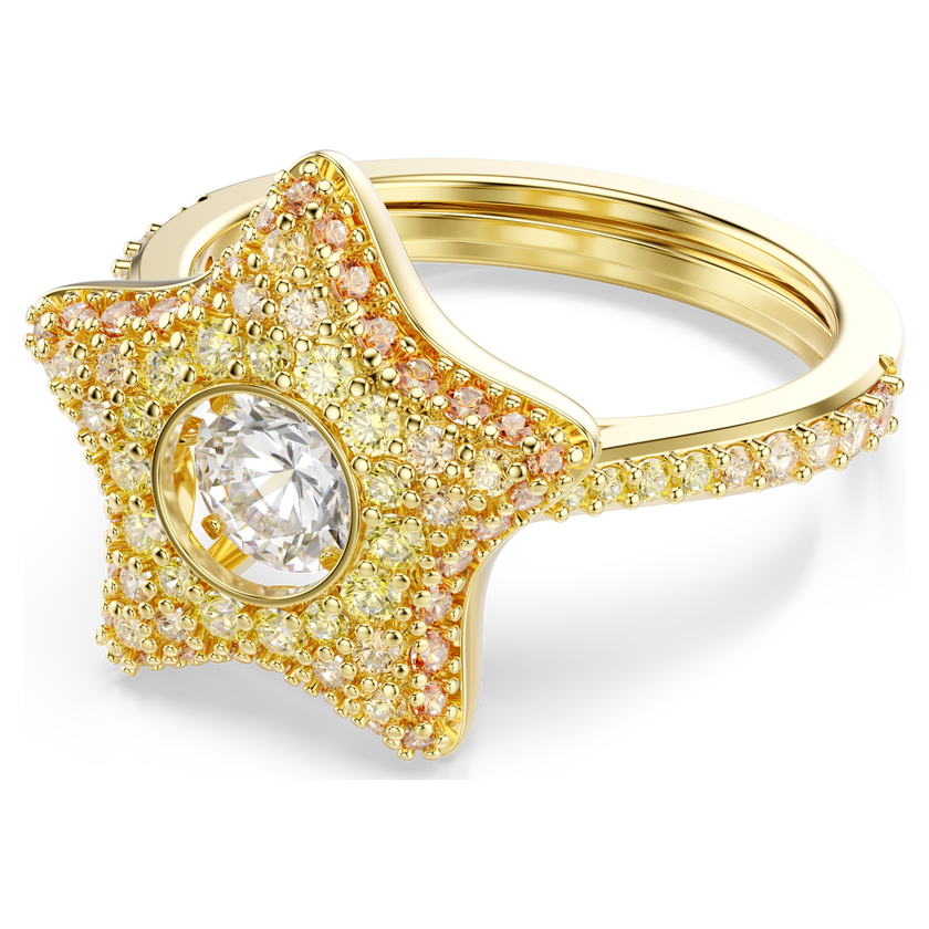 swarovski sublima ring  round cut  star  multicolored  18k gold finish