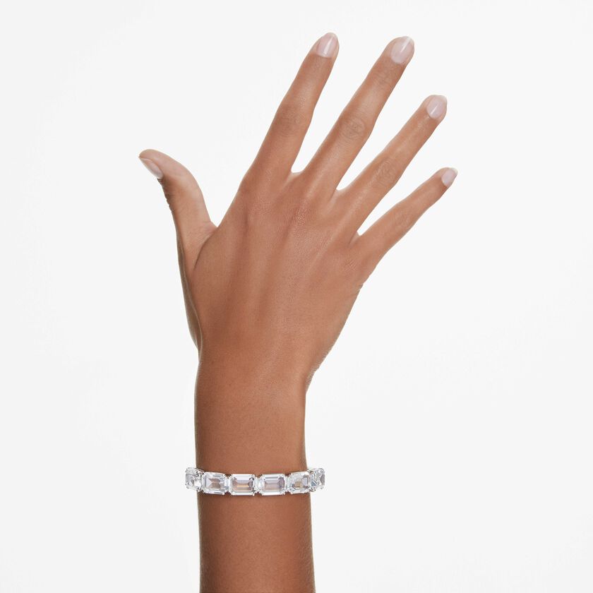 swarovski millenia bangle  octagon cut  white  rhodium plated