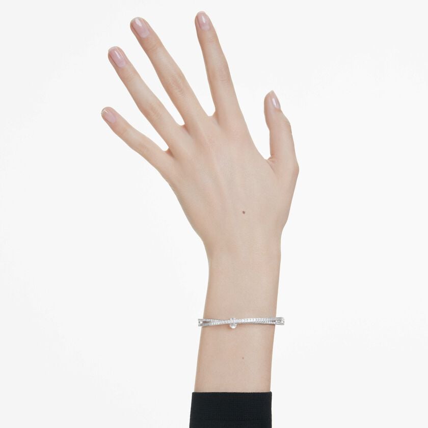 swarovski hyperbola bangle  mixed cuts  white  rhodium plated