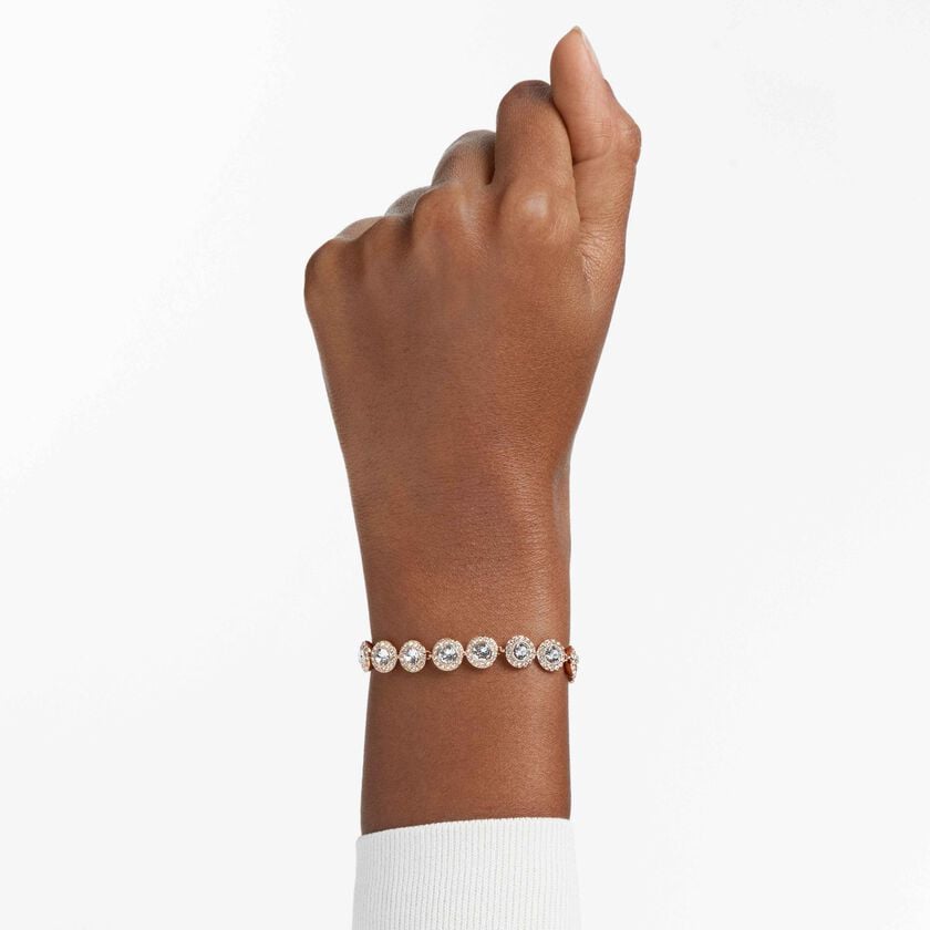 swarovski una angelic tennis bracelet  round cut  pav   medium  white  rose gold tone plated