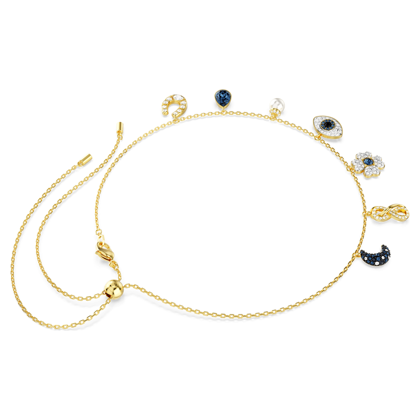 swarovski symbolica choker  moon  infinity  clover  evil eye and horseshoe  blue  gold tone plated