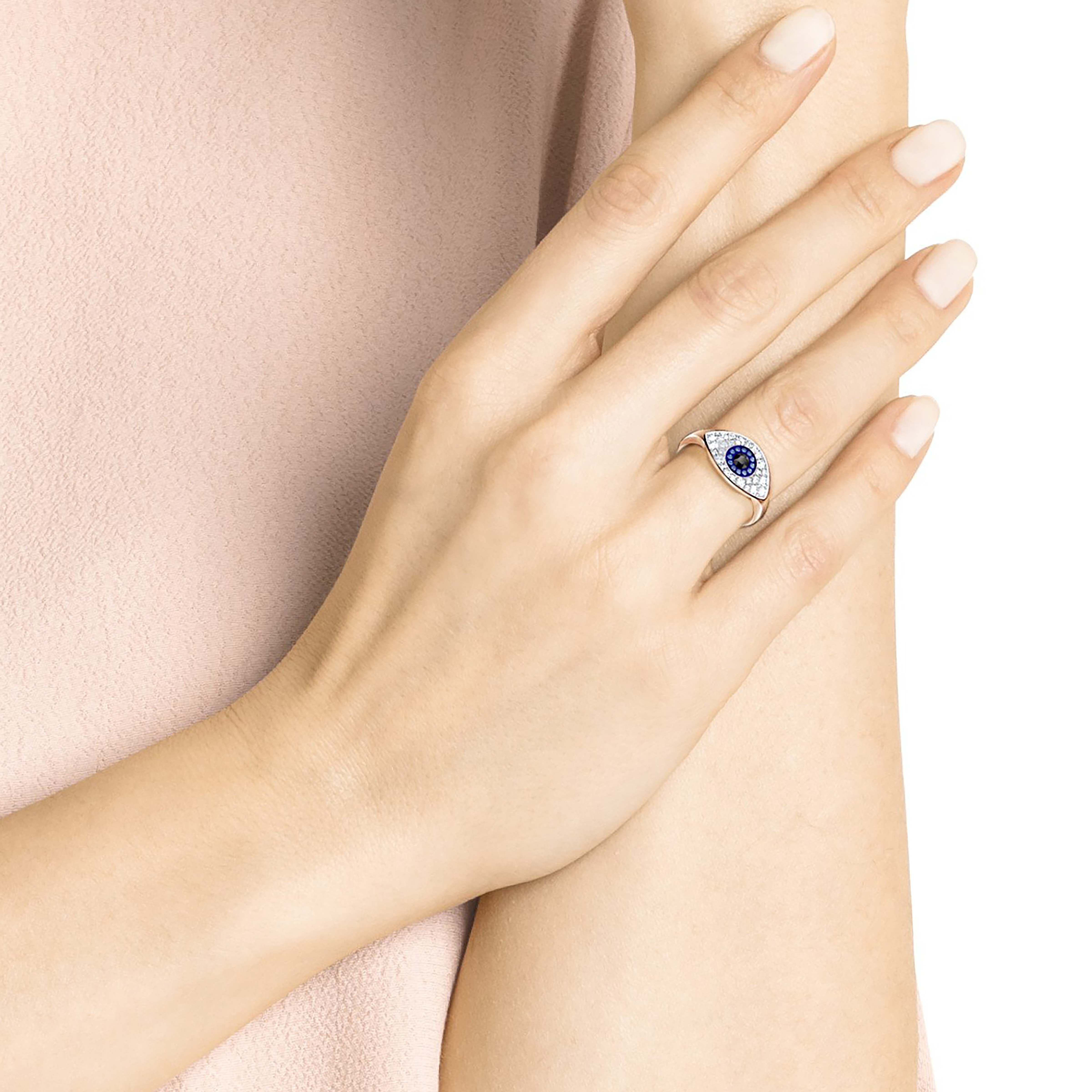swarovski duo evil eye ring  multi colored  rose gold plating