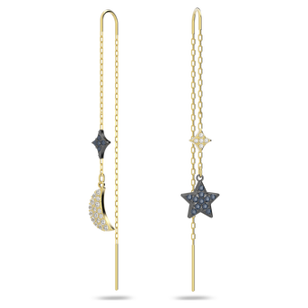 swarovski symbolic drop earrings  moon and star  blue  mixed metal finish