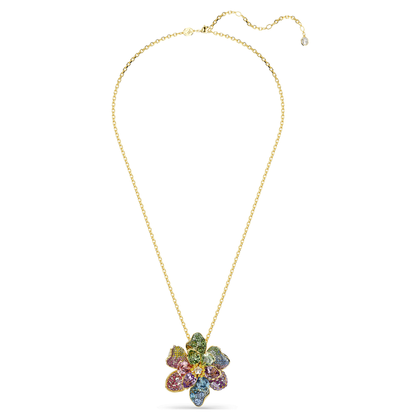 swarovski idyllia pendant and brooch  mixed cuts  pav   flower  multicolored  mixed metal finish