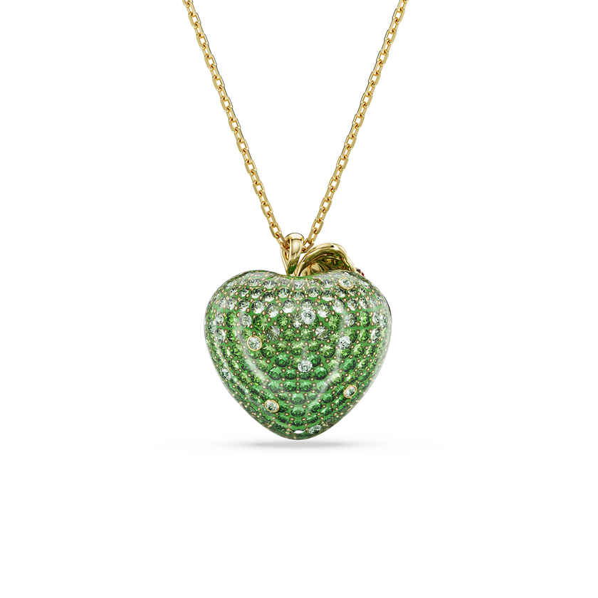 swarovski idyllia pendant  mixed cuts  apple  green  gold tone plated