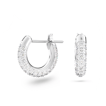 swarovski stone hoop earrings  pav   small  white  rhodium plated