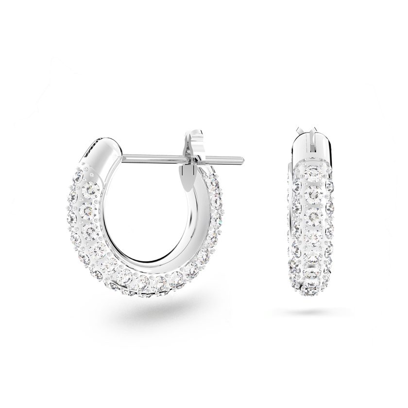 swarovski stone hoop earrings  pav   small  white  rhodium plated