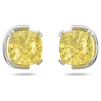 Harmonia stud earrings, Cushion cut crystals, Yellow, Rhodium plated swarovski harmonia stud earrings  cushion cut crystals  yellow  rhodium plated