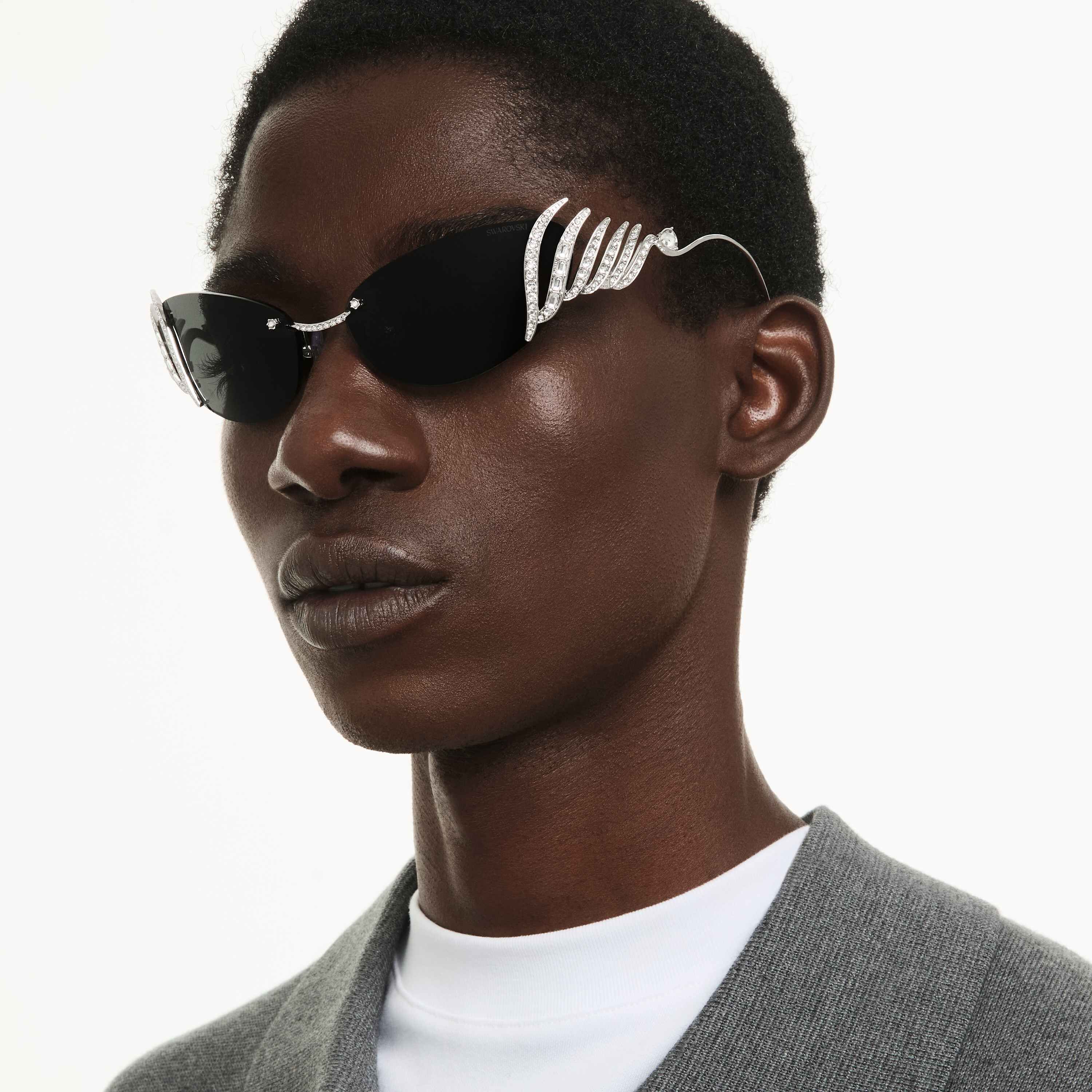 swarovski sunglasses  cat eye shape  swan  silver tone