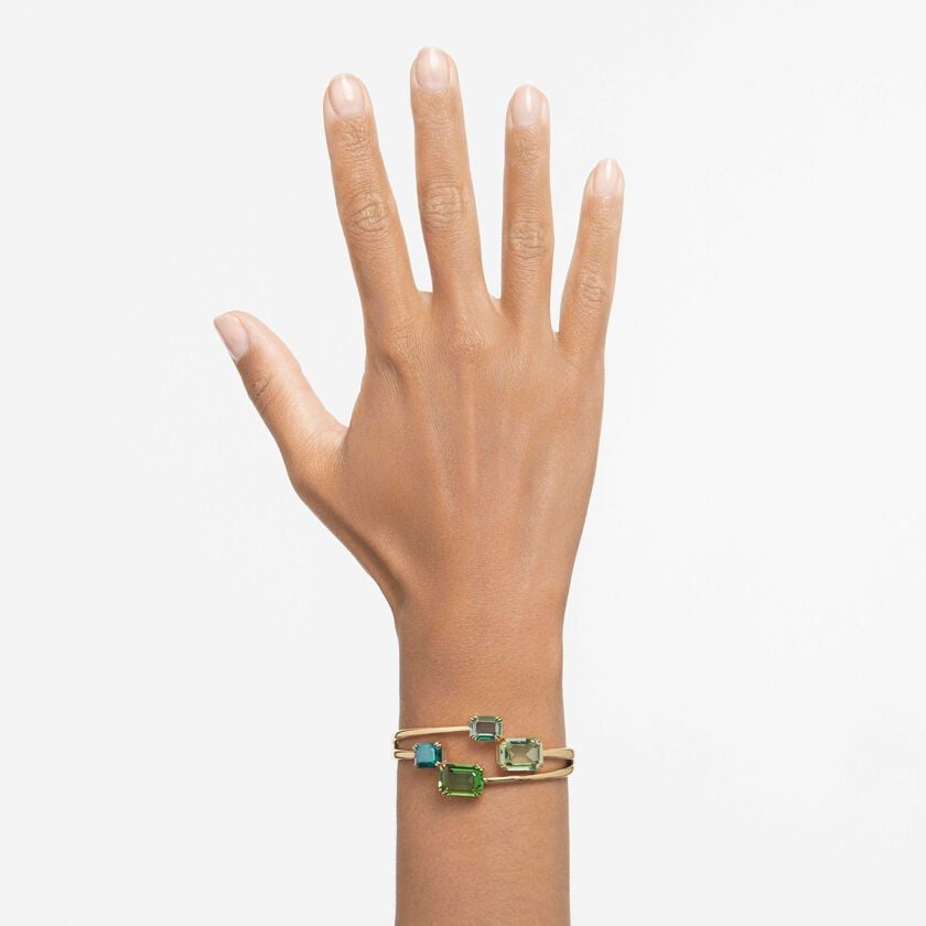 swarovski millenia bangle  octagon cut  green  gold tone plated