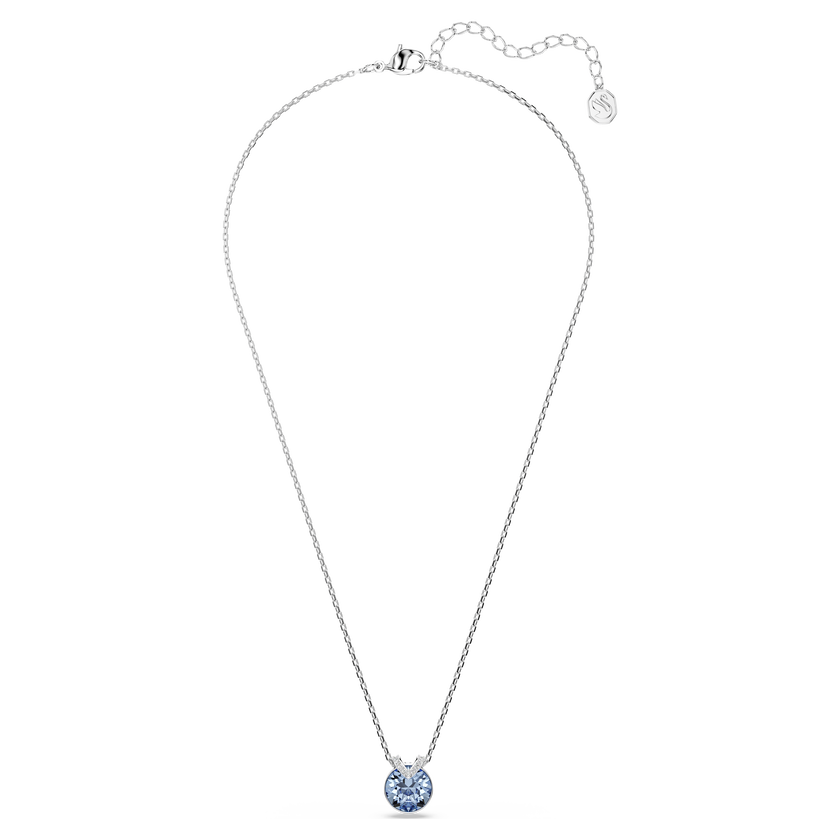 swarovski bella v pendant  round cut  blue  rhodium plated
