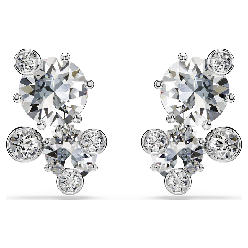 swarovski constella stud earrings  round cut  white  rhodium plated