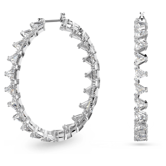 Millenia hoop earrings, Triangle Swarovski zirconia, White, Rhodium plated millenia hoop earrings  triangle swarovski zirconia  white  rhodium plated