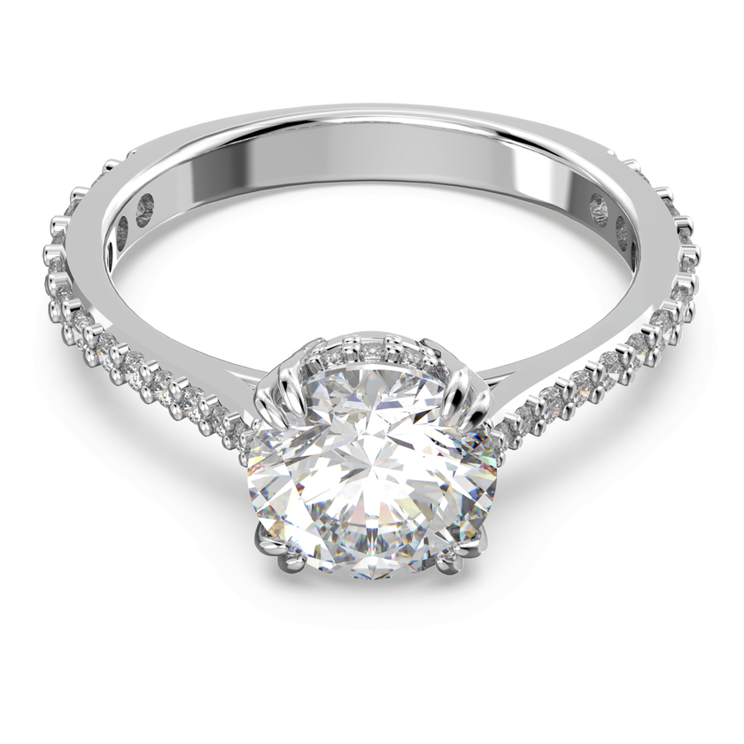 swarovski stilla cocktail ring  round cut  pav   white  rhodium plated
