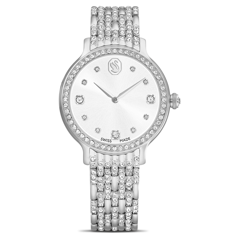 swarovski imber watch  swiss made  metal bracelet  silver tone  stainless steel