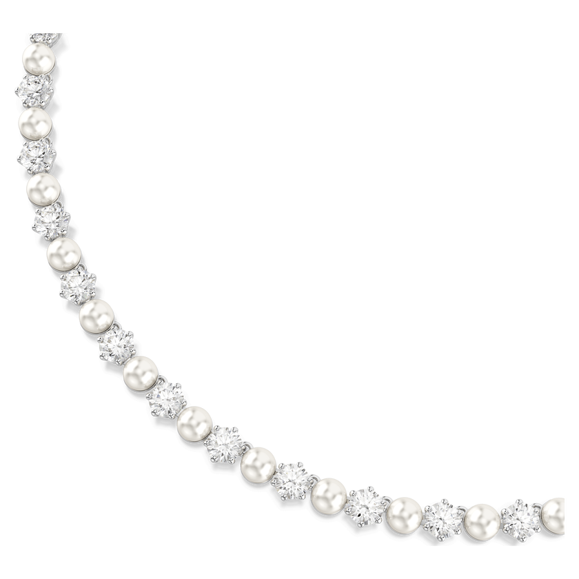 swarovski matrix tennis necklace  crystal pearl  round cut  white  rhodium plated
