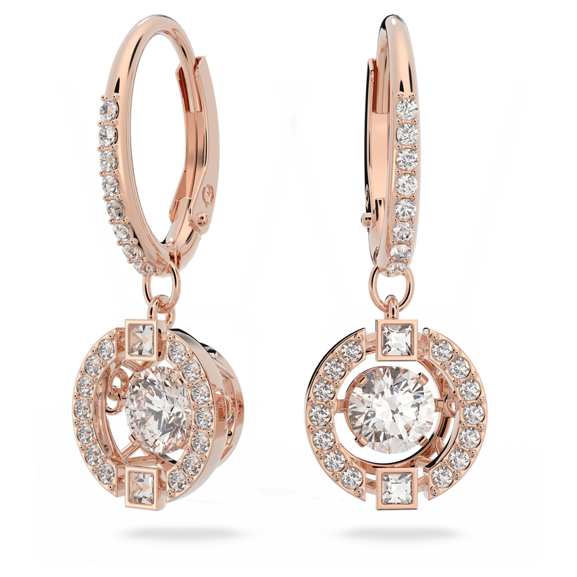 swarovski una drop earrings  round cut  white  rose gold tone plated