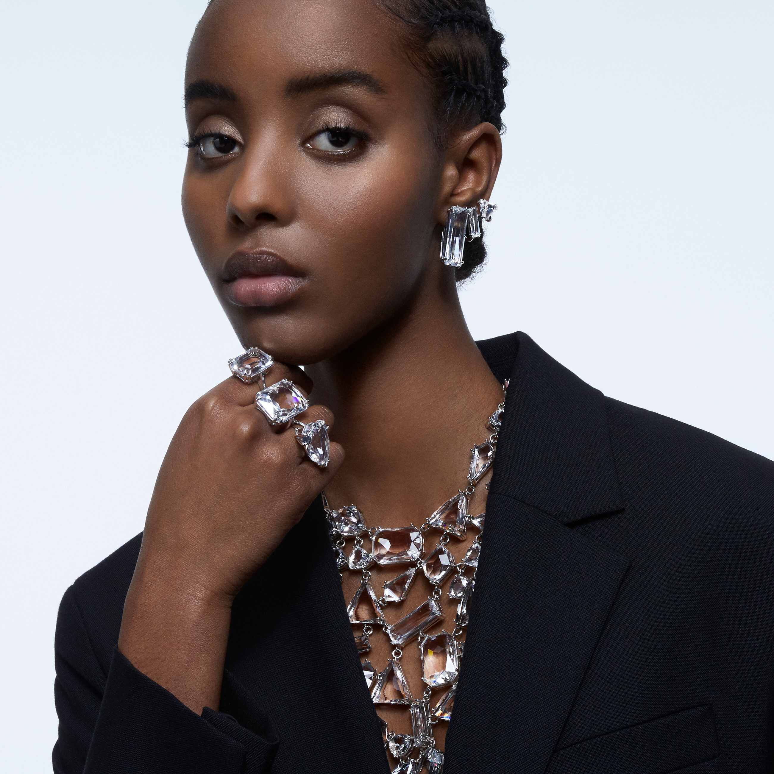 swarovski mesmera cocktail ring  oversized crystal  white  rhodium plated