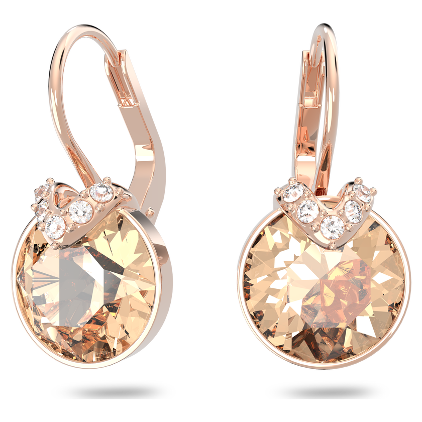 swarovski bella v drop earrings  round cut  gold tone  rose gold tone plated