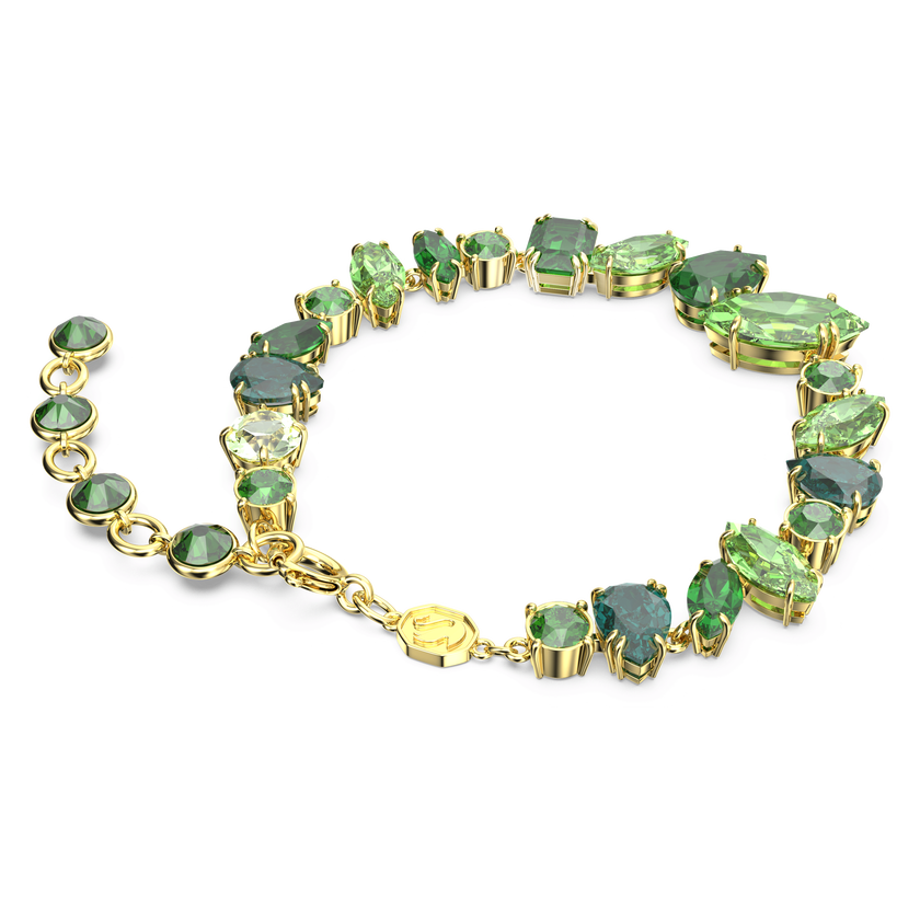 swarovski gema bracelet  mixed cuts  green  gold tone plated