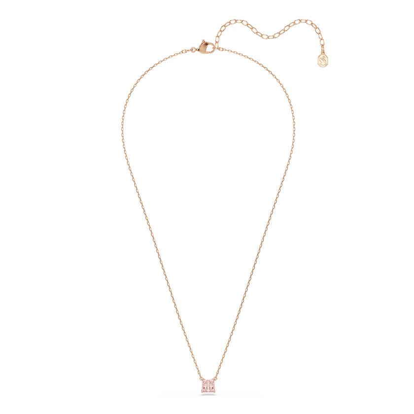 swarovski stilla pendant  square cut  pink  18k rose gold finish