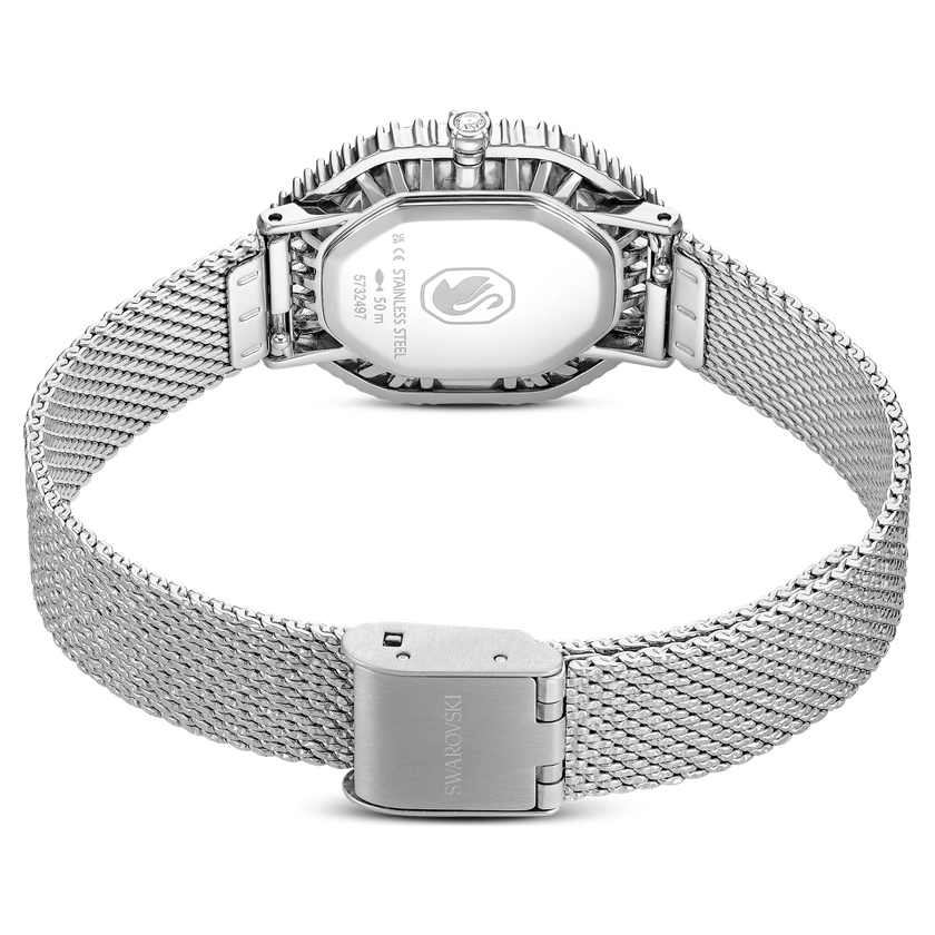 swarovski matrix octagon watch  metal bracelet  silver tone  stainless steel