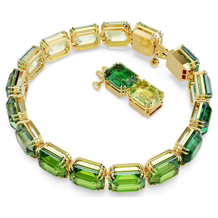 swarovski millenia tennis bracelet  octagon cut  color gradient  green  gold tone plated
