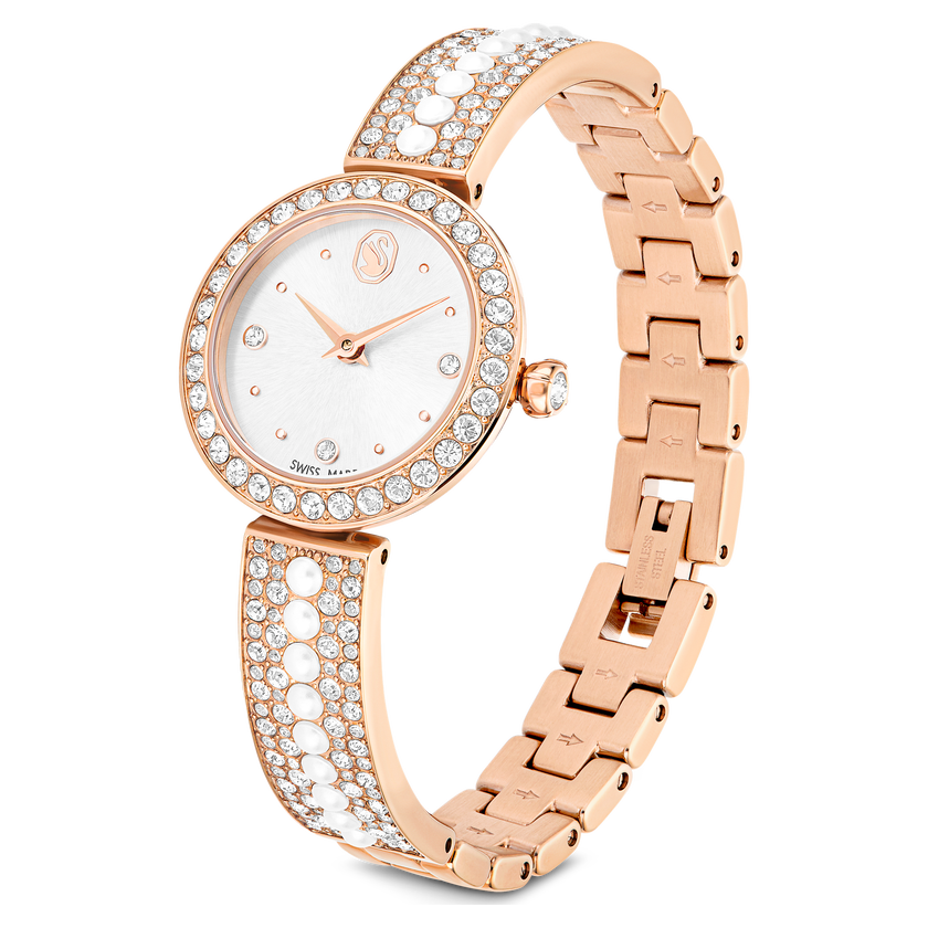 swarovski matrix pearl bangle watch  swiss made  crystal bracelet  white  rose gold tone finish