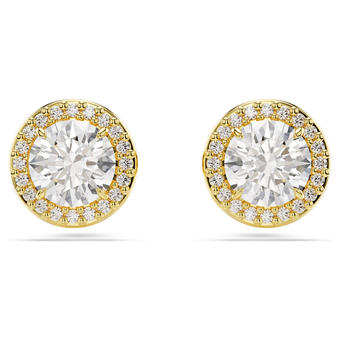 swarovski una stud earrings round cut gold tone gold tone plated