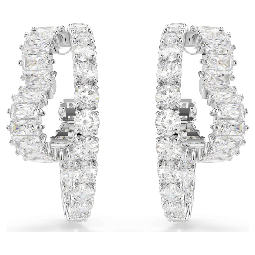 swarovski matrix hoop earrings  mixed cuts  heart  white  rhodium plated
