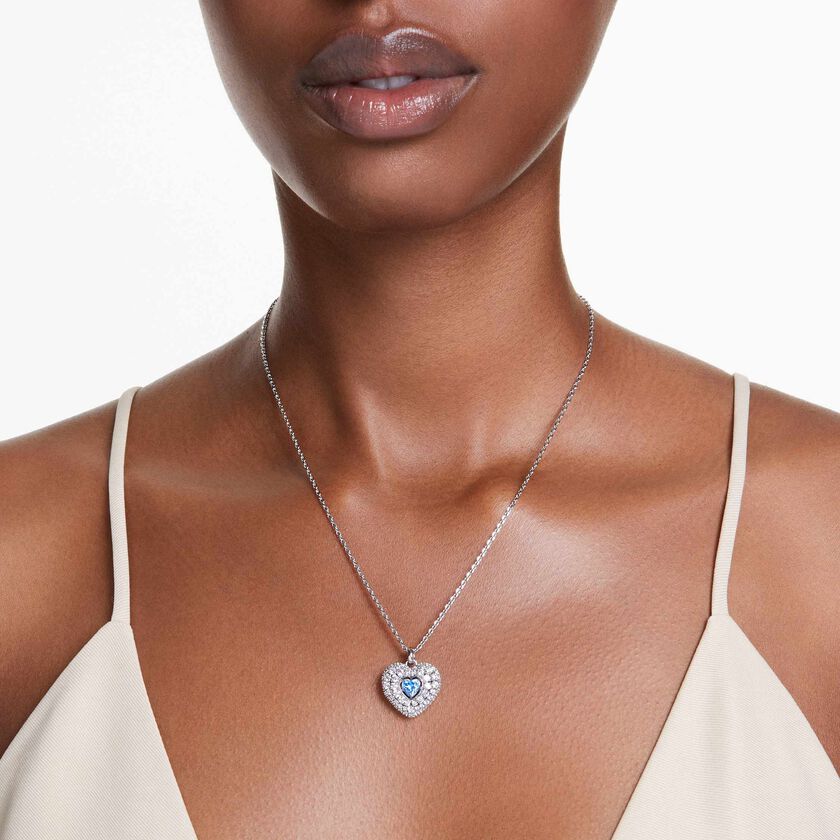 swarovski idyllia pendant  heart  blue  rhodium plated