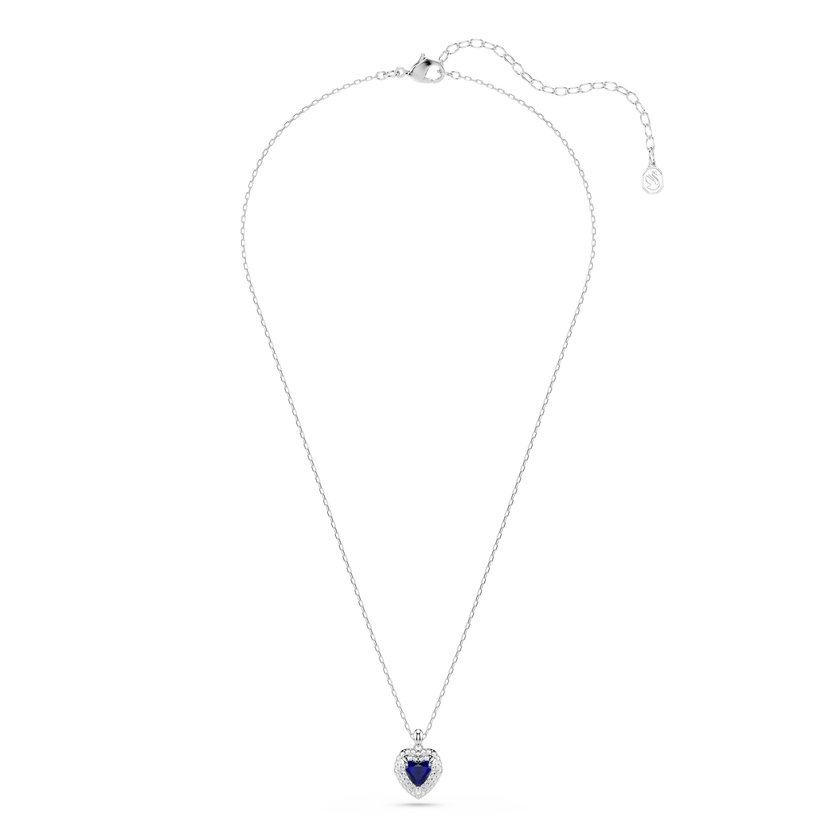 swarovski one pendant  heart cut  pav   heart  blue  rhodium plated