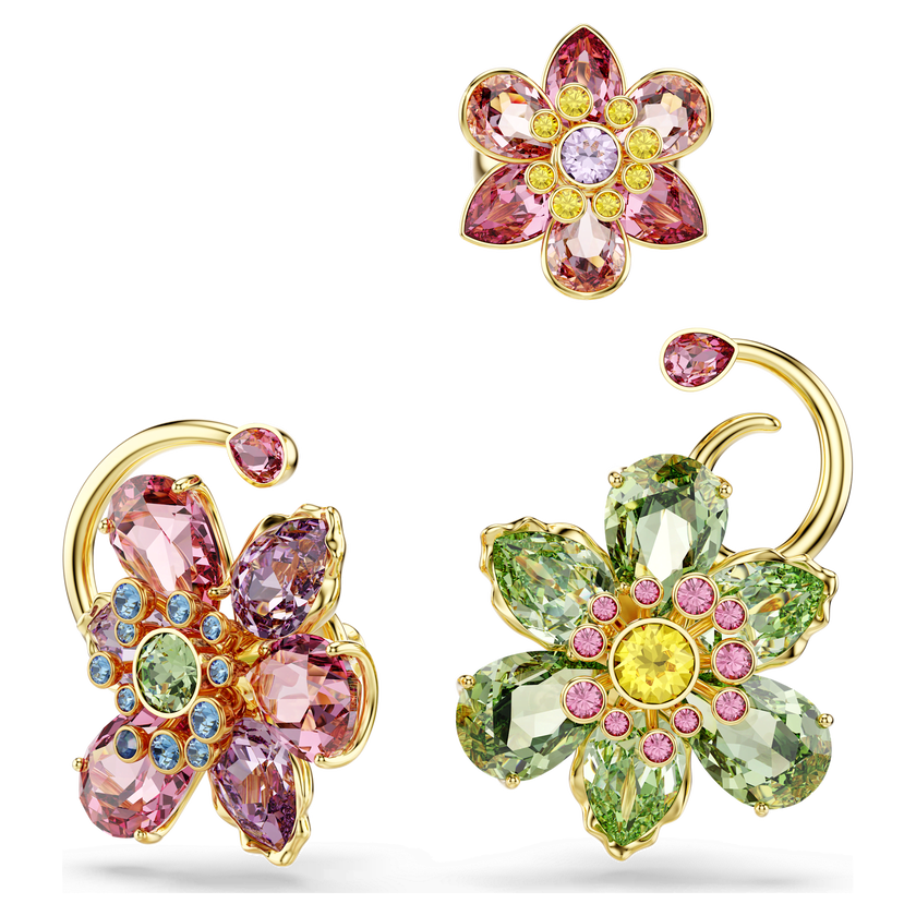swarovski idyllia ear cuff  set  3   asymmetrical design  mixed cuts  flower  multicolored  gold tone plated