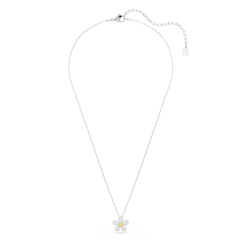 swarovski tough pendant  pav   flower  white  mixed metal finish
