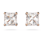 swarovski attract stud earrings square cut small white rose gold tone plated