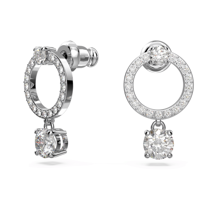 swarovski constella hoop earrings  round cut  white  rhodium plated